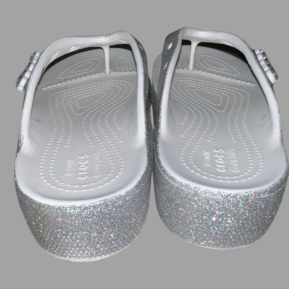 Crocs Women's Classic Platform Gray Glitter Flip-Flop Post Sandal Size 8 - Picture 3 of 5